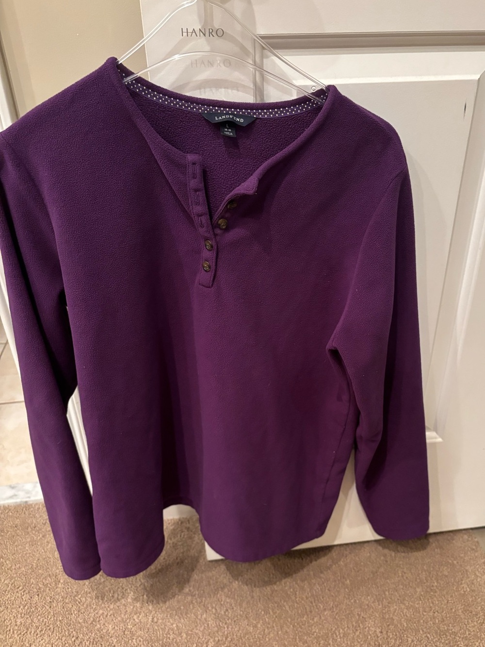 Lands End Purple Fleece Henley pullover Large 14-16